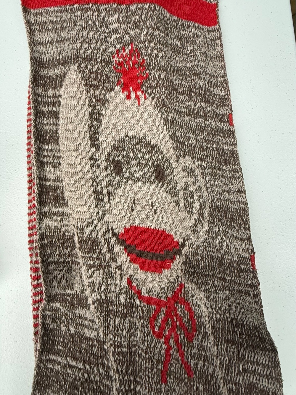 Green 3 Sock Monkey Knit Scarf